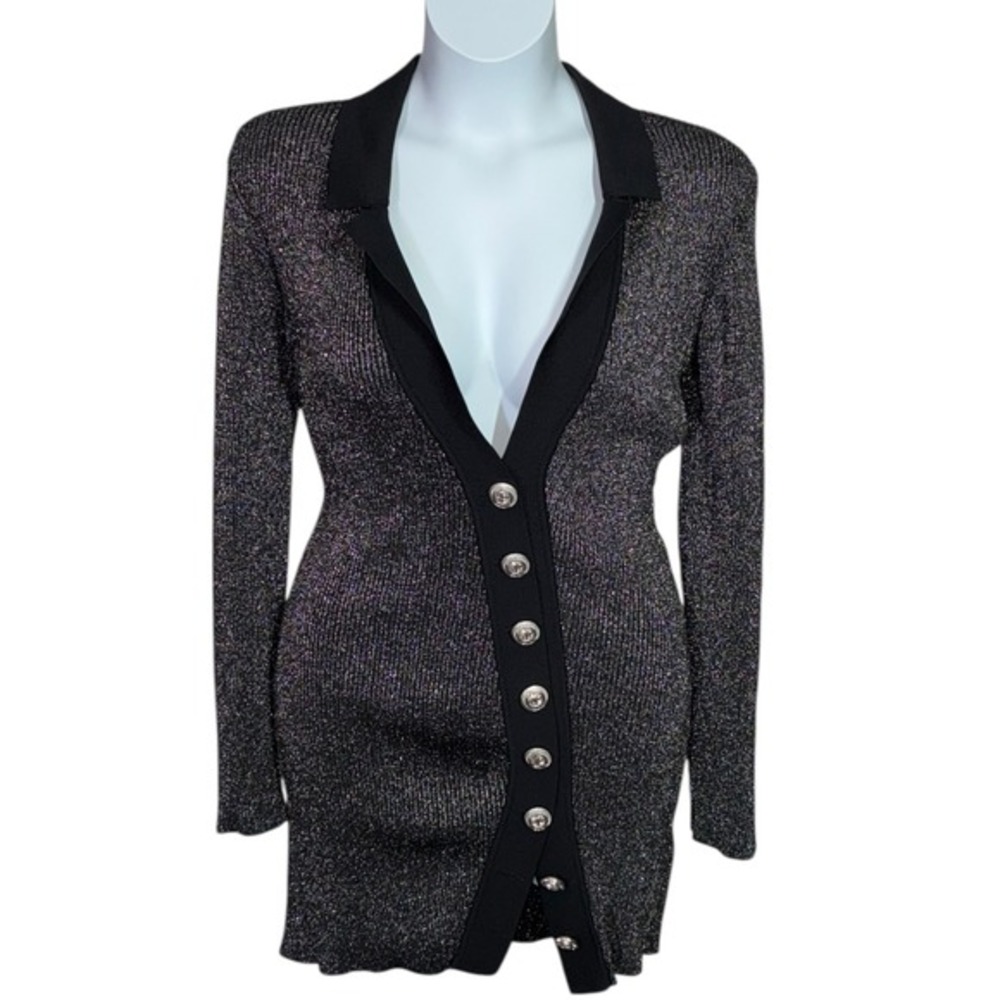 Retrofete Sparkle Knit Blazer‎ Dress Black Silver Party Cocktail XL